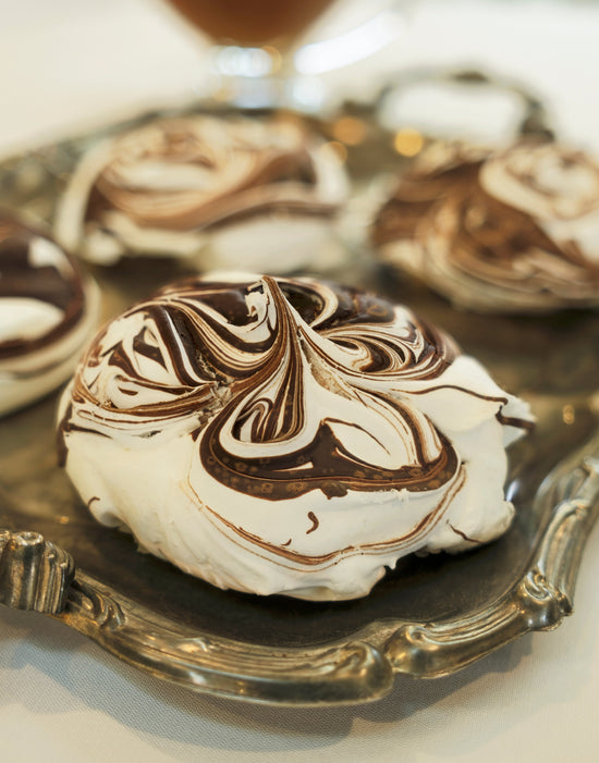 Chocolate Swirl Individual Pavlovas with Caramel Sauce