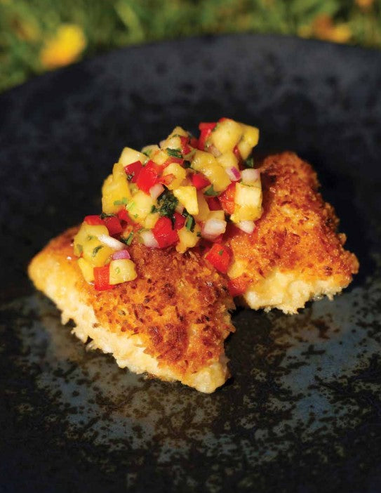 Coconut-crusted fish with pineapple salsa