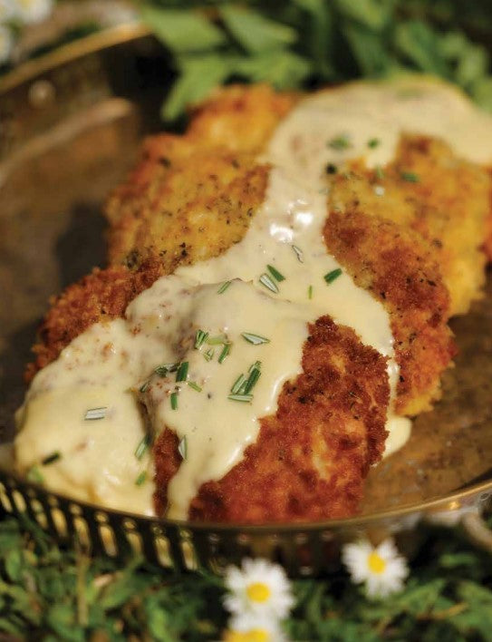 Herb-crusted chicken with mustard cream sauce