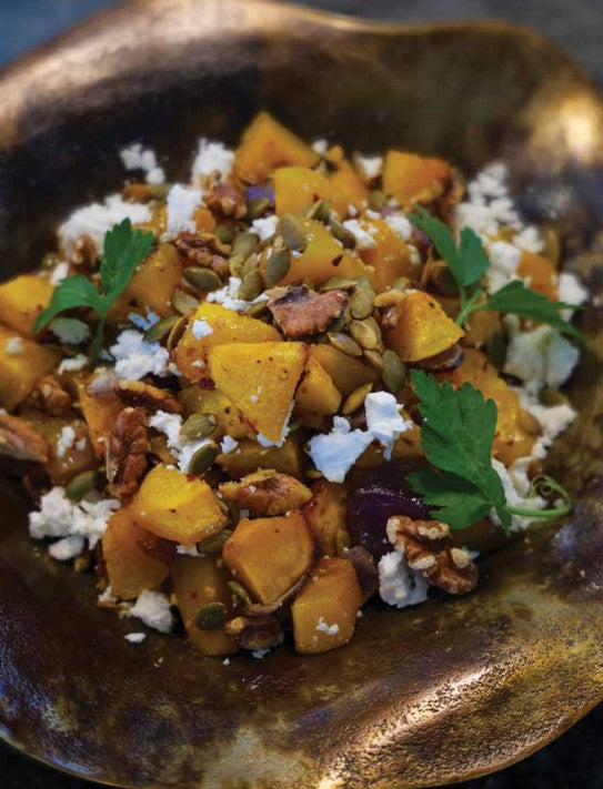 Maple-roasted pumpkin with chilli and feta