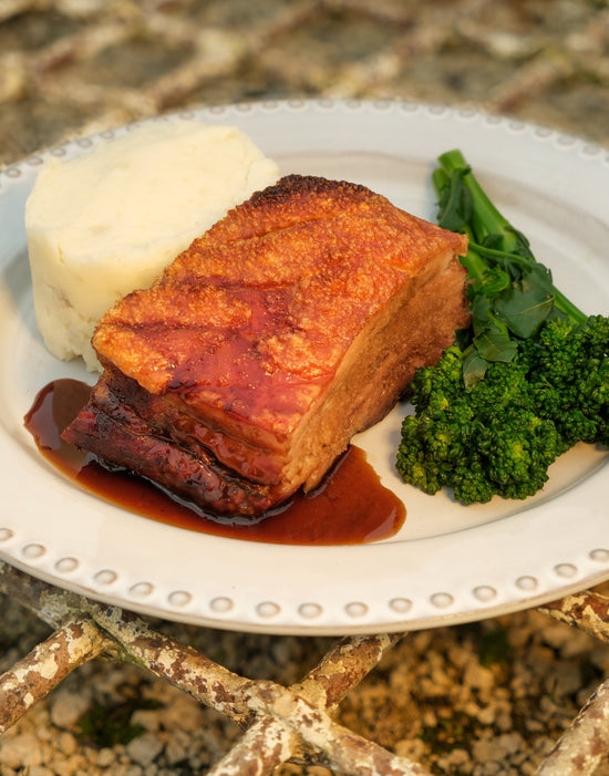 Pork Belly with Crackling and Honey Garlic Sauce