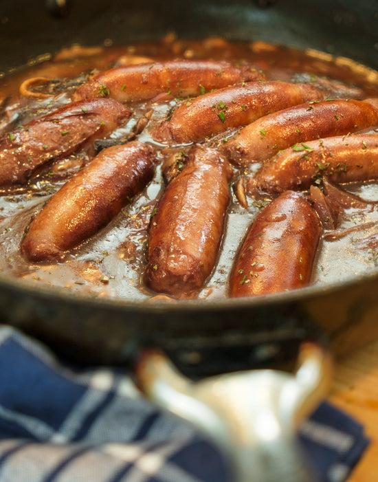 Sausages with Red Wine and Onion Gravy