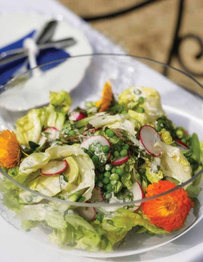 Spring salad with coconut milk dressing