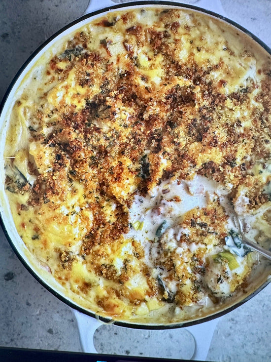 Cheesy Leek, Spinach & Bacon Pasta