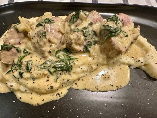 Pork Fillet with Creamy Garlic & Spinach Sauce